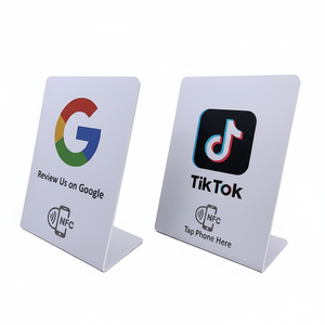 Expositor de Tarjetas NFC NTAG213/215/216 de Alta Calidad con Código <span class=keywords><strong>QR</strong></span> Personalizado, Expositor de Tarjetas RFID NFC Acrílico Transparente en Forma de L para Reseñas de Google - Product Image 1