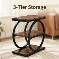 Table basse multifonctionnelle à trois niveaux avec rangement pour petits espaces, structure en métal moderne, plateau en MDF, meubles pour la maison
