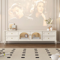 Ensemble de meuble TV et table basse en bois massif de style français avec rangement, durable, blanc crème, rétro américain, pour salon, meubles de maison