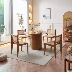 Purelyfeel Bắc Âu rắn gỗ wabi-sabi hộ gia đình mây bàn ăn và Ghế kết hợp nhà hàng sáng tạo bàn tròn - Product Image 2