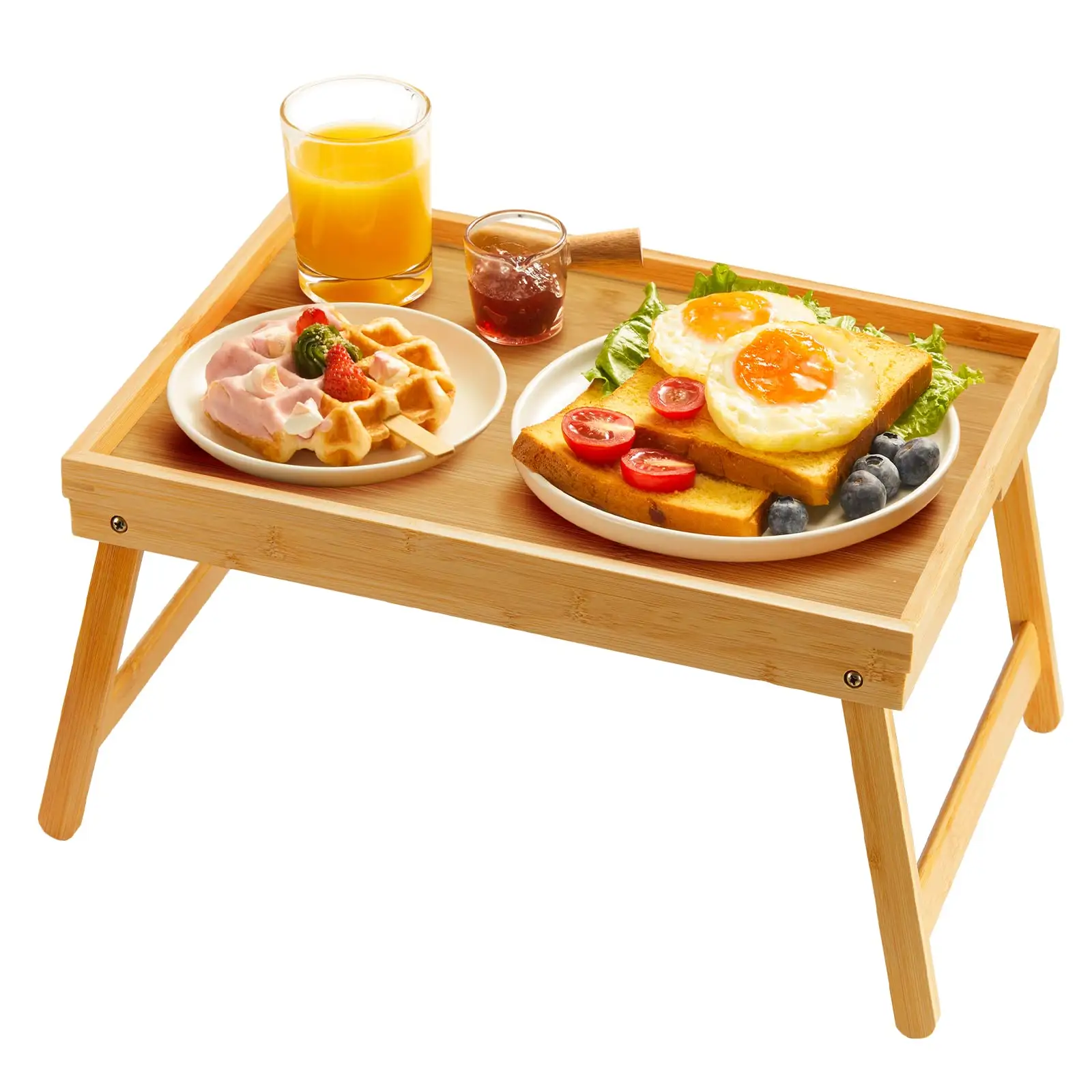 Bamboo Bed Tray Table with Foldable Legs Wood Laptop Desk Snack Tray for Sofa Bed Eating Working