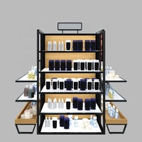 Présentoir de supermarché à 3 niveaux, étagère haut de gamme métallique léger, Type d'emballage, Surface personnalisée, Style de magasin en bois