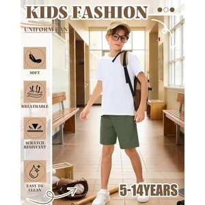 Shorts uniformes pour garçons, coupe Bermuda, taille élastique avec poches, anti-plis, tenue scolaire, 5-14 ans - Product Image 3