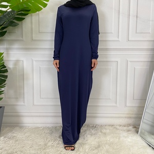 6435# New Full Elastic Bodycon Dress Long Sleeve Plain Color Open Abaya Matching Inner Dresses Classic Collection - Product Image 3