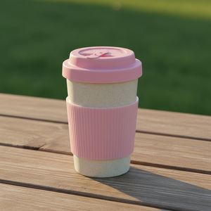 Tasses réutilisables de 12 oz avec couvercle et bouchon en silicone, gobelets de voyage, tasse en paille de blé, tasse à café écologique durable - Product Image 1