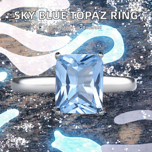 Trendy 925 Sterling Silver Rhodium Plated Emerald Cut Sky Blue Topaz Classic Wedding Engagement Gift Elegant <b>Ring</b> Wholesale - Product Image 2