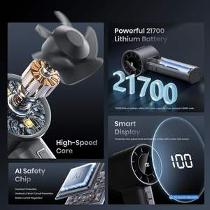 Ventilador de Mano Portátil Recargable por USB con Pantalla LED Digital Personalizada, 2000mAh, Mini Ventilador de Escritorio con Base para Mesa - Product Image 4