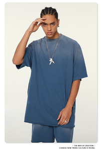 Spring and summer new products, heavy-duty washed and worn T-shirt, men's retro cotton short sleeved shirt - Product Image 2
