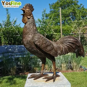 Estatua de gallo de bronce para exteriores, tamaño real, moderna, para jardín