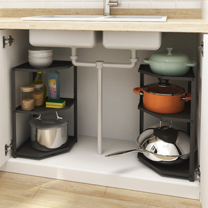 Estante de almacenamiento de cocina de <span class=keywords><strong>Metal</strong></span> multicapa, estante de fregadero de maceta de diseño Simple para el hogar con esquina triangular, unidad de almacenamiento de tres capas - Product Image 5