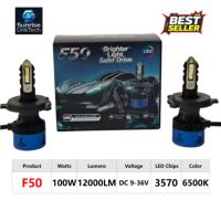Phares LED de voiture SunRise F50 880 12V 100W 12000LM 6500K IP68 Étanche Haute Luminosité Plug-and-Play Adaptation Universelle