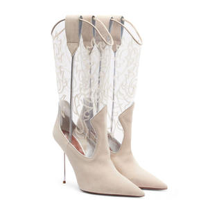 Botas Vaqueras de <span class=keywords><strong>Mujer</strong></span> con Diseño de Marca, Estilo 2026, Parte Superior de Gamuza y PVC - Product Image 1