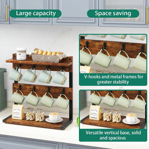 Support à tasses en bois écologique pour la cuisine, support à tasses rustique brun pour le comptoir avec 8 crochets - Product Image 5