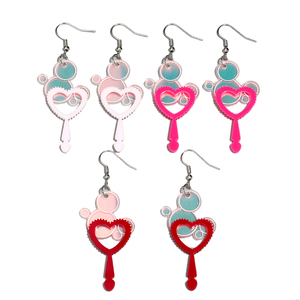 Gioielli di moda romantica rosa cuore cavo bacchetta Laser bolla giocattolo acrilico orecchini pendenti per donne ragazze - Product Image 2
