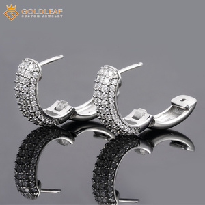 Pendientes de Aro Redondos de Plata de Ley S925 con Diamantes de Moissanita y Hoja de Oro, Joyería Moderna Fina Personalizada para Mujer - Product Image 4