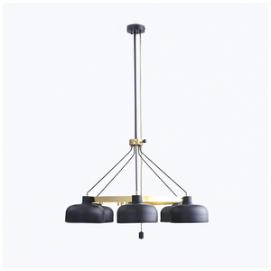 Lampadario a 4 luci con paralume in metallo nero, illuminazione a sospensione a tamburo per soggiorno, E26 LED 3500K bianco caldo - Product Image 1