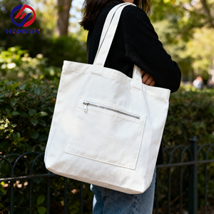 Custom Letter Print Pocket and Zipper Cotton <b>Large</b> Shopping White <b>Canvas</b> Tote <b>Bag</b> - Product Image 1