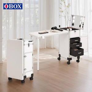 Valise de maquillage Obox grande capacité blanche avec roulettes pivotantes et verrouillables pour rangement domestique Printemps 2025 - Product Image 3