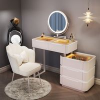 Coiffeuse moderne en bois massif avec miroir LED et tiroirs, et lampe panoramique pour chambre à coucher