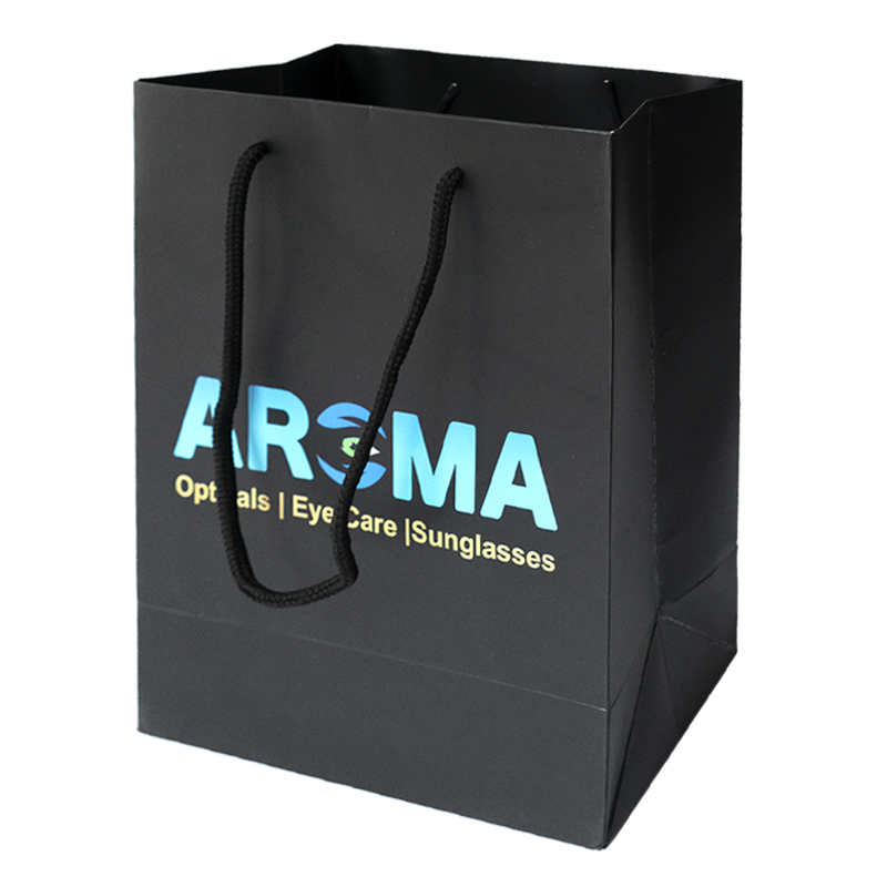 Wholesale Custom Printed Brand logo Design Promotion Luxury Clothing Retail Gift Shopping Black Jewellery Paper Bag with Handle