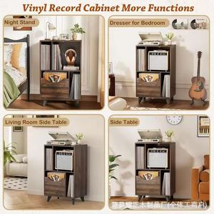 Wooden storage rack, <b>record</b> player <b>stand</b> with storage drawers, side table, home use for storing vinyl <b>records</b> and books. - Product Image 4