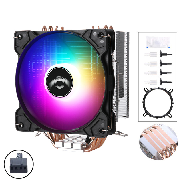 QiuzAim Universal CPU Cooler for LGA1851/1700 & AM5/AM4 Platforms 4 Heat-Pipe Tower with 120mm Fixed RGB Fan 140W TDP