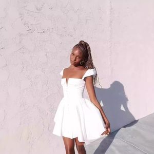 Yeni varış zarif yaz bayanlar seksi özel toptan balo lüks beyaz V boyun Mini prenses parti elbiseler kadınlar için - Product Image 3