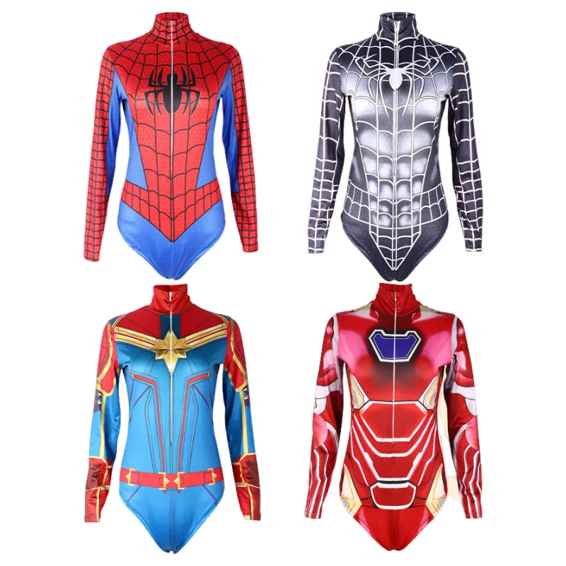 Hot Sale Halloween Superhero Cosplay Jumpsuit Stretch Fabric Tight Fitting Bodysuit 3D Digital Printed Sexy Swimsuit For Women