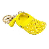 Rhinestone Mini Croc Shoe Keychain With Tassel & Bell Bling Clog Bag Pendant Multi Color Key Charm