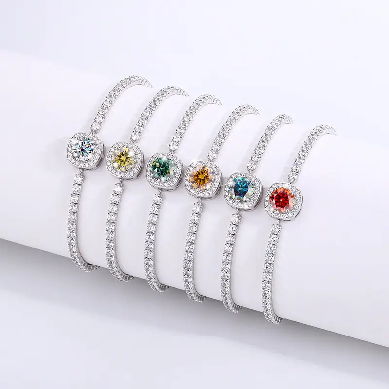 Bijoux fins personnalisés Bracelet réglable en pierres précieuses colorées Chaîne en argent sterling 925 Bracelets en moissanite de haute qualité pour femmes