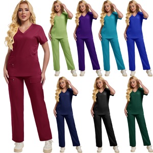 Women Scrub Set Short Sleeve V-Neck Split Uniform Moisture Wicking Hospital Workwear For Nurses Pet Grooming Dentist Operating - Product Image 1