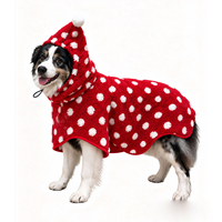 Tersedia Mantel Anjing Tebal Hangat Musim Dingin, Merah Hijau Polkadot, Berbahan Fleece dengan Tudung, untuk Anjing Sedang/Besar, Pakaian Hewan Peliharaan