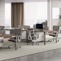 Bureau en bois massif en forme de L pour bureau commercial, poste de travail moderne 2/4 places avec serrure et tiroir, ensemble de chaises pour usage hospitalier