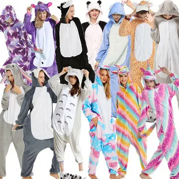 Piyama wanita Unicorn Onesie Stitch uniseks baru piyama hewan Kigurumi pakaian tidur hangat musim dingin dewasa kostum Anime Jumpsuit kartun