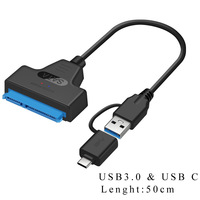 Envío rápido OEM ODM 2 en 1 USB 3,0 y Tipo C a SATA 22 Pin 2,5 pulgadas controlador de disco duro SSD Adaptador convertidor de Cable