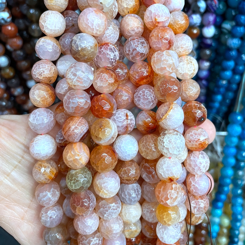 10mm 12mm Faceted Fire Agate Bead Strand for Necklace Jewelry Making DIY Bracelet Necklace