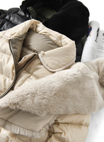 Veste en duvet de lapin Veste bouffante pour femme avec col en fourrure