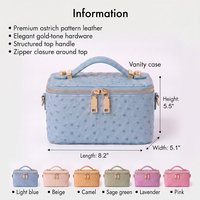 Sacs de maquillage personnalisés en cuir d'autruche LZ OEM ODM pour femmes, trousse de toilette de voyage, compartiments amovibles, poche en filet