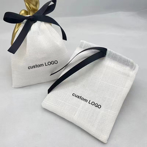 Wholesale White Bamboo Cotton Dust Cover Bag Bead Storage Bags Custom Logo Cotton Jewelry Small Drawstring Packaging Pouch - Product Image 2