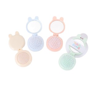 Round Folding <b>Mirror</b> Comb <b>Plastic</b> Hair Massage Comb Portable Multifunction Cartoon Design For General Use - Product Image 1