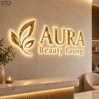 Enseigne lumineuse personnalisée EZD en acier inoxydable doré avec lettres rétroéclairées, logo LED Halo pour salon, spa, réception, signalétique murale intérieure rétroéclairée