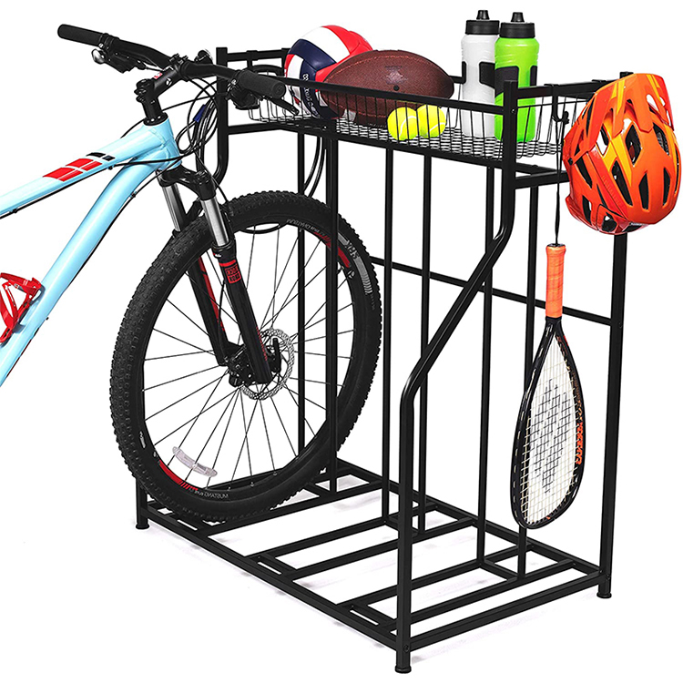 JH-Mech OEM Garage personnalisé Montage rapide Support multifonctionnel pour vélo autoportant en acier au carbone noir Organisateur de bicyclette