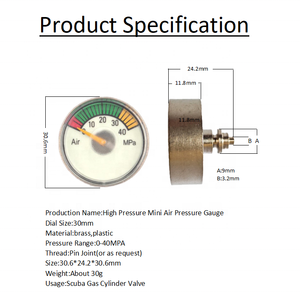डायल 30 मिमी दबाव रेंज 40mpa उच्च दबाव वायु दबाव गेज - Product Image 5