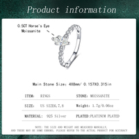 Bague de fiançailles personnalisée en argent sterling 925 avec moissanite de 0,5 carat en forme de marquise, pour femme, avec certification GRA