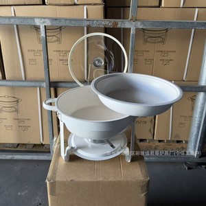 Réchaud de buffet rond en acier inoxydable blanc, à alcool, amovible, pour usage en restauration - Product Image 3