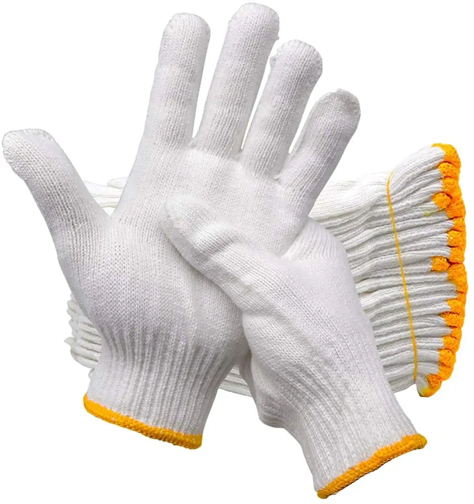 Usine directe en gros fabrication gants en coton blanc 7/10 jauge travail protection Construction main gant pour l'industrie