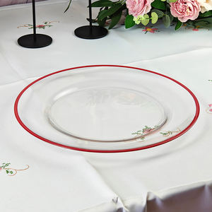 Vente en gros d'<span class=keywords><strong>assiettes</strong></span> à soupe rondes <span class=keywords><strong>transparentes</strong></span> imprimées sur mesure avec décoration de mariage à bord rouge - Product Image 3