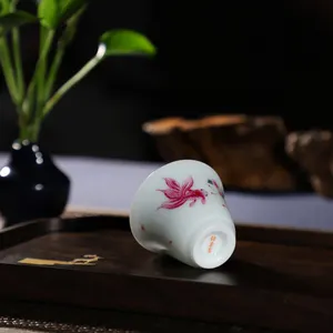 Ceramic Jingdezhen Zhong's Kiln Chinese Kung Fu Tea Set Porcelain Teacup Hand Paint Colorful Goldfish Ceramic Cover Bowl And Cup Set