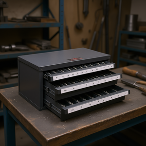 Armoire de rangement en acier à trois tiroirs pour fraises, 29 compartiments, empilable, avec étiquettes de 1/8 à 1 pouce pour le rangement d'outils - Product Image 2