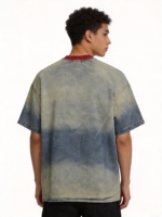 Vintage T-Shirts im amerikanischen Street-Retro-Stil mit Tierprint, 300 Gramm, schwer gewaschen, aus reiner Baumwolle, Lang- und Kurzarm, Herren, Trendmarke
